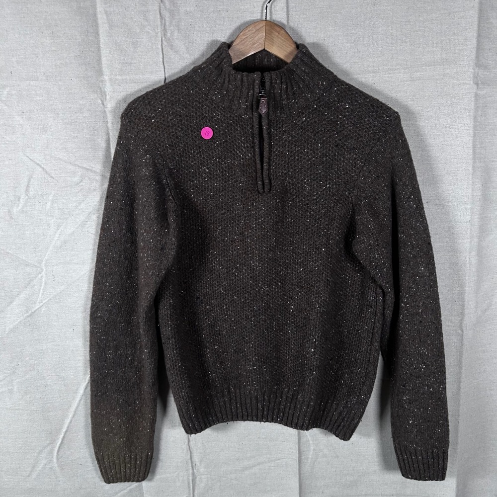 Luca Nobili Mens Brown Wool Blend Speckled 1/4 Zip Pullover Sweater Made Italy M